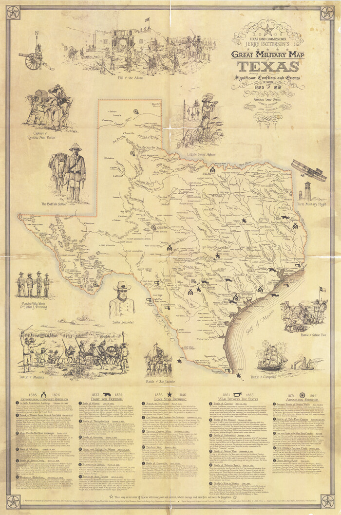 83432, Texas Land Commissioner Jerry Patterson's Great Military Map of Texas showing Significant Conflicts and Events between 1685 and 1916, General Map Collection