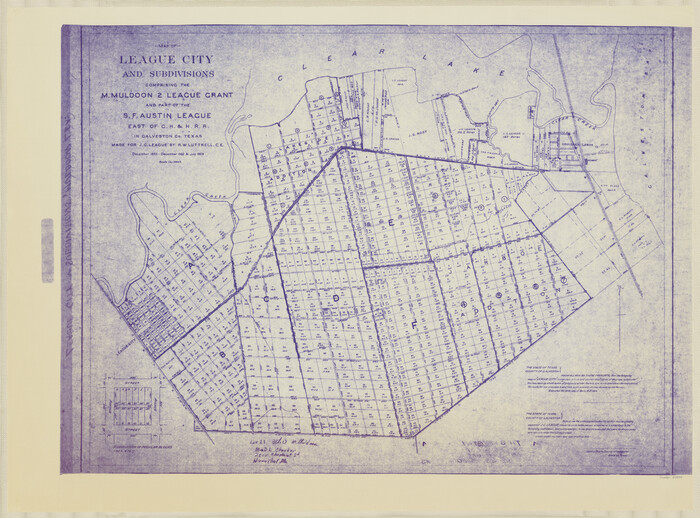 87500, Map of League City and Subdivisions comprising the M. Muldoon 2 League Grant and part of the S.F. Austin League east of G. H. & H. R.R., General Map Collection