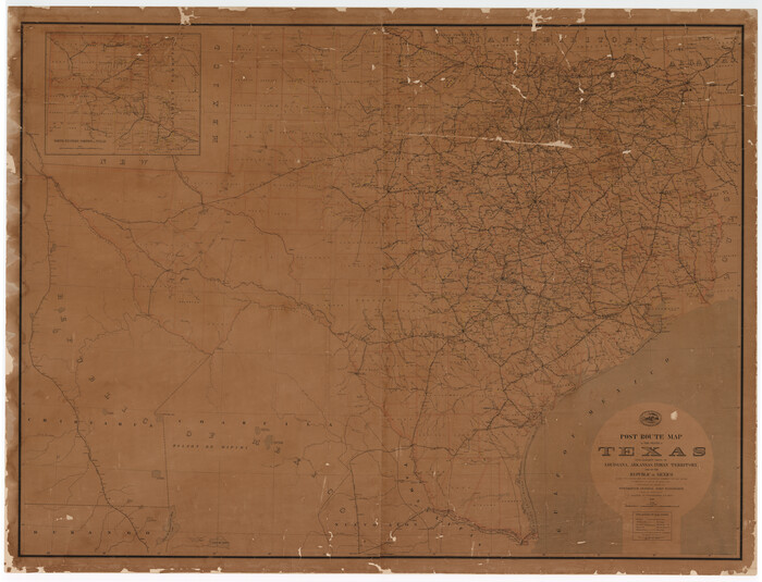 89061, Post Route Map of the State of Texas with Adjacent Parts of Louisiana, Arkansas, Indian Territory and the Republic of Mexico Showing Post Offices with the Intermediate Distances and Mail Routes in Operation on the 1st of April 1891, Texas State Library and Archives