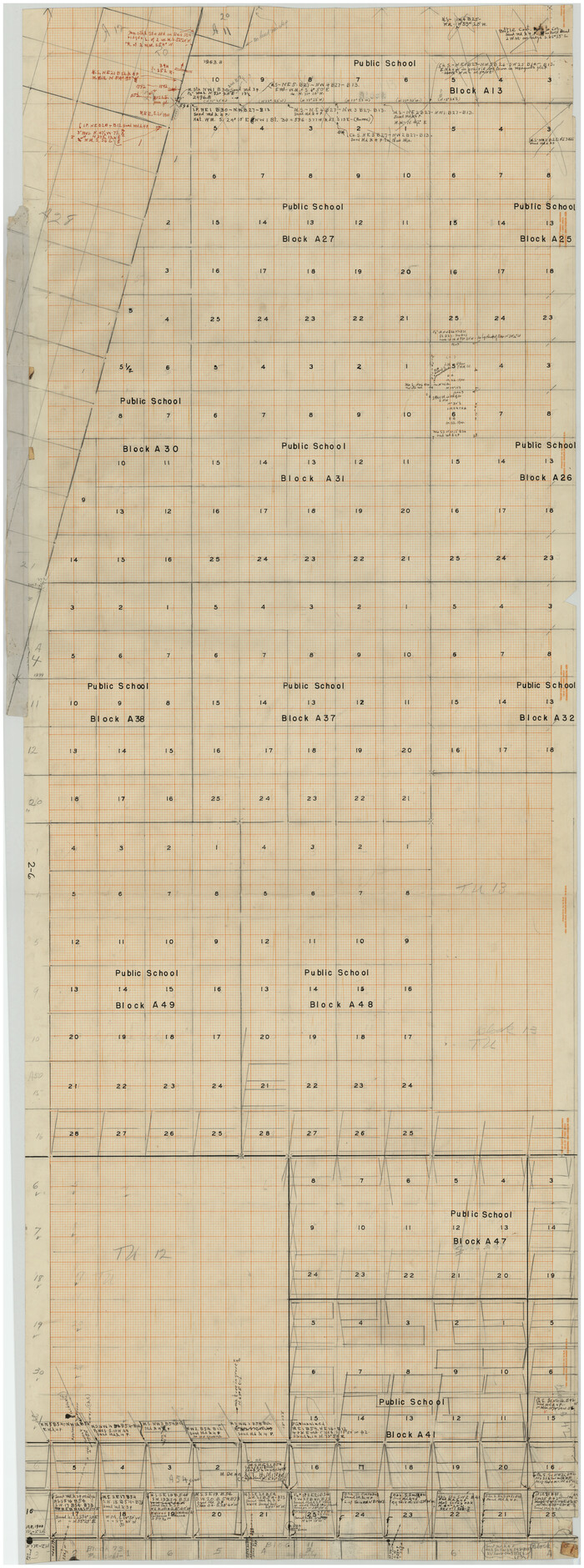 89738, [Sketch showing PSL Blocks A13, A25-A27, A30-A32, A37, A38, A47-A49 & N/L Univ. Blk. 11], Twichell Survey Records