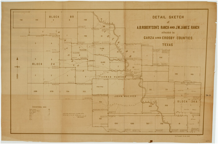 89754, Detail Sketch of A.B. Robertson's Ranch and J.W. James' Ranch situated in Garza and Crosby Counties, Texas, Twichell Survey Records