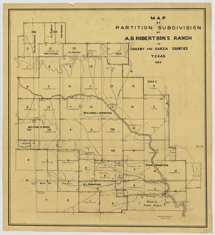 89755, Map of Partition Subdivision of A.B. Robertson's Ranch in Crosby and Garza Counties, Texas 1926, Twichell Survey Records