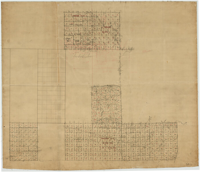 89764, [Sketch showing T.&P. Blks. 35, 32, 33, 34, T3N, Blks. 1, 2 and T.T. R.R. Co. Blk. 2], Twichell Survey Records