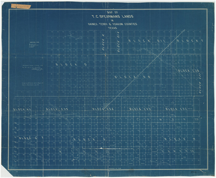 89779, Map of T.C. Spearman's Lands in Gaines, Terry & Yoakum Counties, Texas, Twichell Survey Records