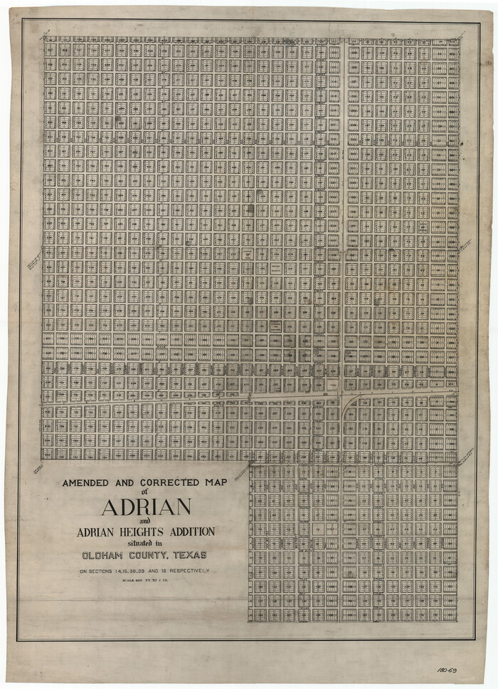 89801, Amended and Corrected Map of Adrian and Adrian Heights Addition Situated in Oldham County, Texas on Sections 14, 15, 38, 39 and 16 Respectively, Twichell Survey Records