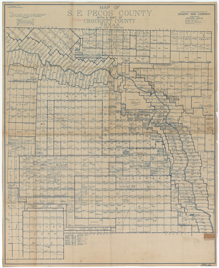 89804, Map of S. E. Pecos County with a part of Crockett County, Texas, Twichell Survey Records