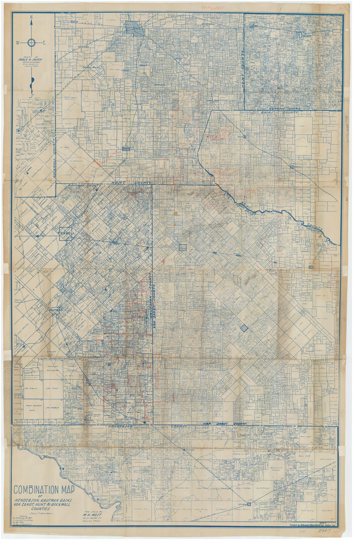 89810, Combination Map of Henderson, Kaufman, Rains, Van Zandt, Hunt & Rockwall Counties, Twichell Survey Records