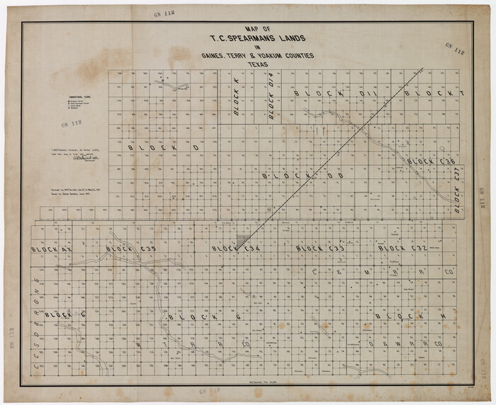 89842, Map of T. C. Spearman's Lands in Gaines, Terry & Yoakum Counties, Texas, Twichell Survey Records