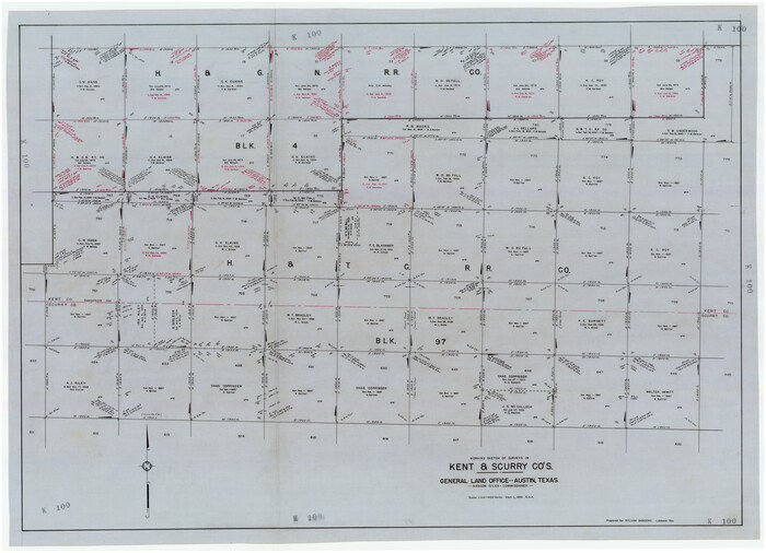 89860, Working Sketch of Surveys in Kent & Scurry Co's., Twichell Survey Records