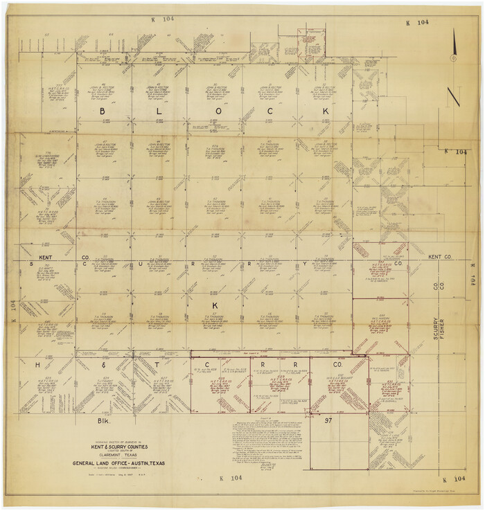 89861, Working Sketch of Surveys in Kent & Scurry Counties Located South of Clairemont, Texas, Twichell Survey Records