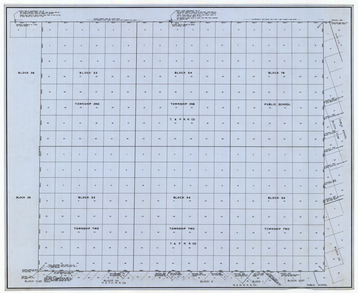 89888, [T. & P. RR. Co. Blocks 54, 55 and 76, Townships 1 and 2], Twichell Survey Records