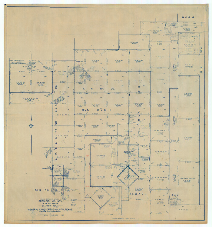 89889, Working Sketch of Surveys in Presidio County in the area east of Shafter, Texas, Twichell Survey Records