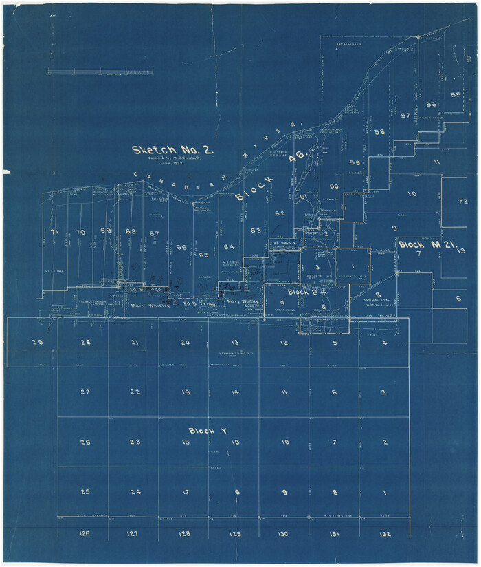 89929, Sketch No. 2 [showing Block 46, Block M21, Block B4 and Block Y south of Canadian River], Twichell Survey Records