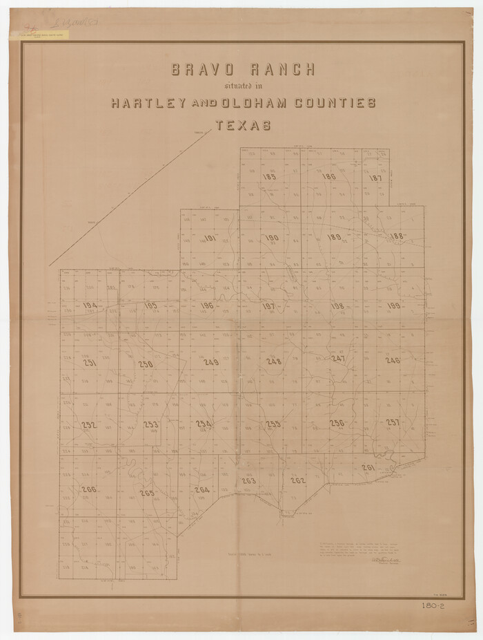89930, Bravo Ranch situated in Hartley and Oldham Counties, Texas, Twichell Survey Records