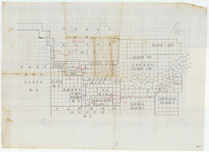 89958, [Sketch of part of county with G.H. & S.A. Blk. 3 on North, H. & T.C. Blk. 4 on West, T. & P. Blk. 1 on South, T. & S. Blks. 224 & 301 on East], Twichell Survey Records