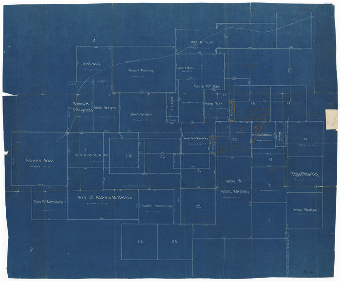 89979, [Sketch showing various surveys south and along Holiday Creek], Twichell Survey Records