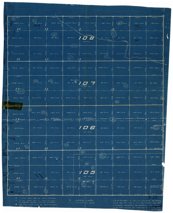 90111, Subdivision Map of Fisher County School Land situated in Bailey and Cochran Counties, Texas, Twichell Survey Records