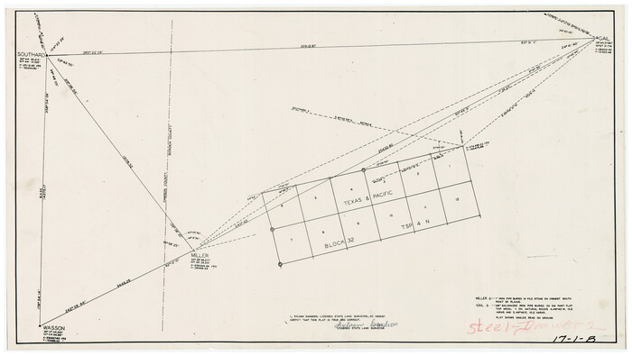 90143, [Texas & Pacific Block 32, T-4-N showing ties to triangulation stations], Twichell Survey Records