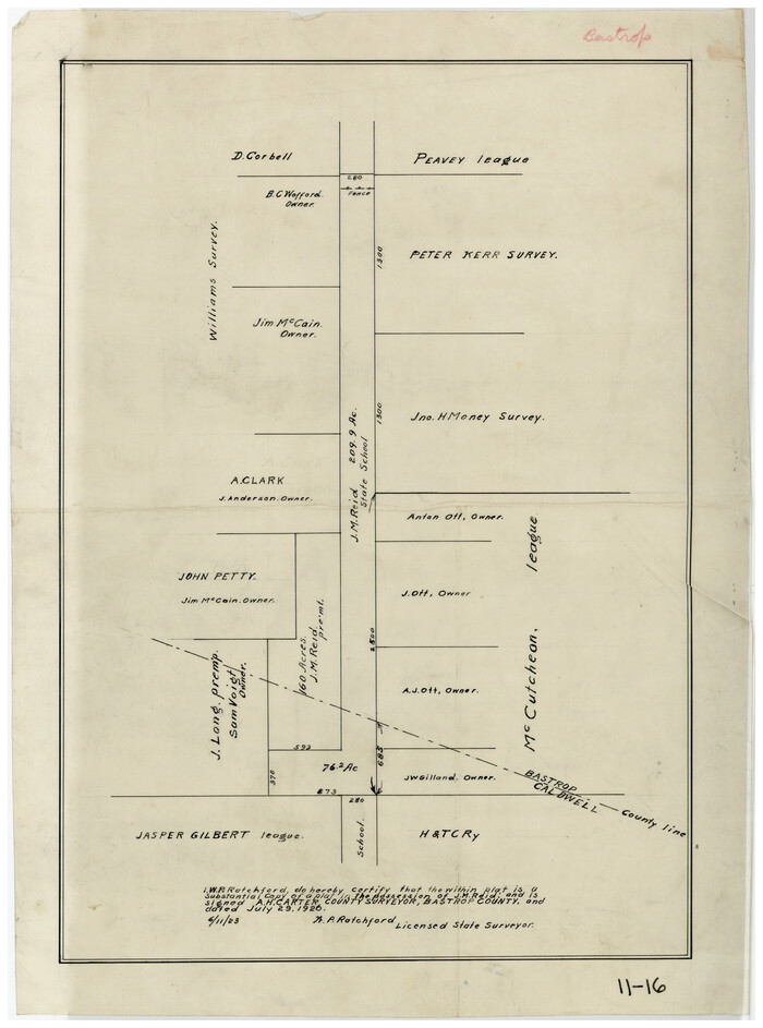 90148, [Subdivision surveys of the McCutcheon League near the Bastrop-Caldwell County Line], Twichell Survey Records