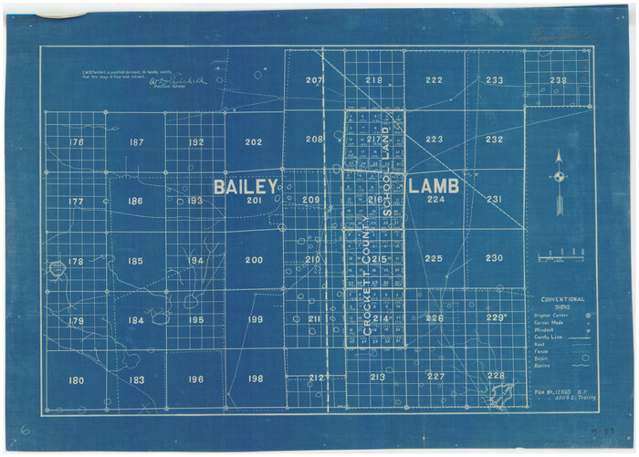 90197, [Crocket County School Land along Bailey and Lamb County Line], Twichell Survey Records