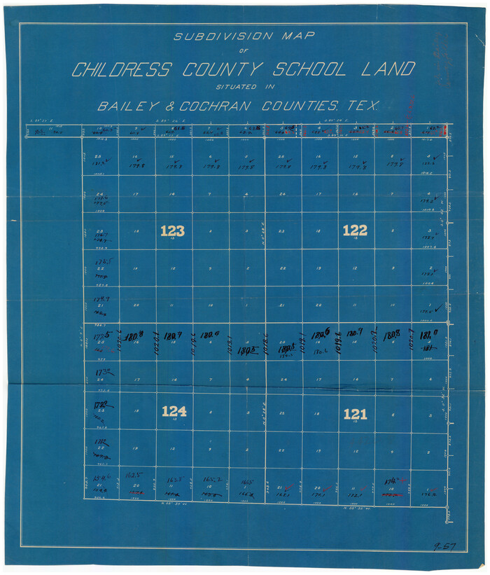 90200, Subdivision Map of Childress County School Land situated in Bailey and Cochran Counties, Tex., Twichell Survey Records