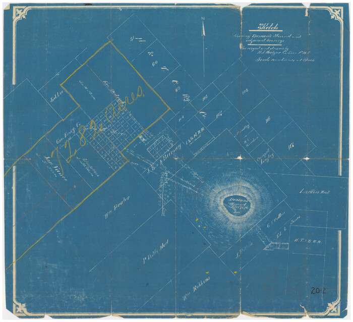 90218, Sketch showing Damon's Mound and adjacent surveys, Twichell Survey Records