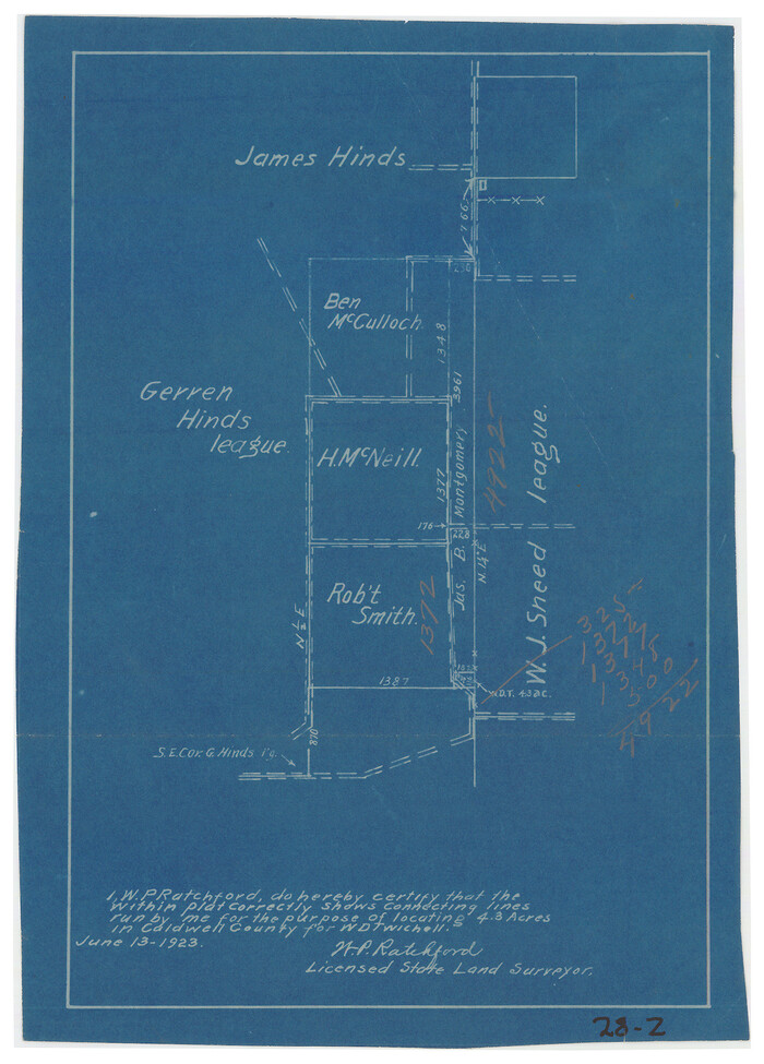90221, [Plat showing connecting lines for the purpose of locating 4.3 acres in Caldwell County], Twichell Survey Records