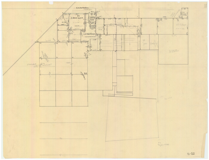 90230, [Sketch Showing Wm. T. Brewer, John R. Taylor, Wm. F. Butler, Timothy DeVore, L. M. Thorn and adjoining surveys], Twichell Survey Records