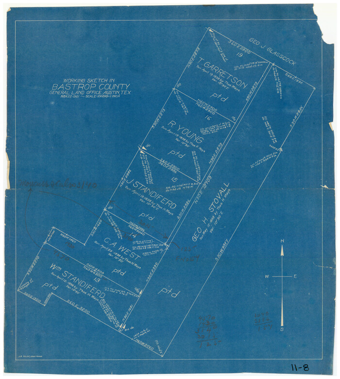 90232, Working Sketch in Bastrop County, Twichell Survey Records