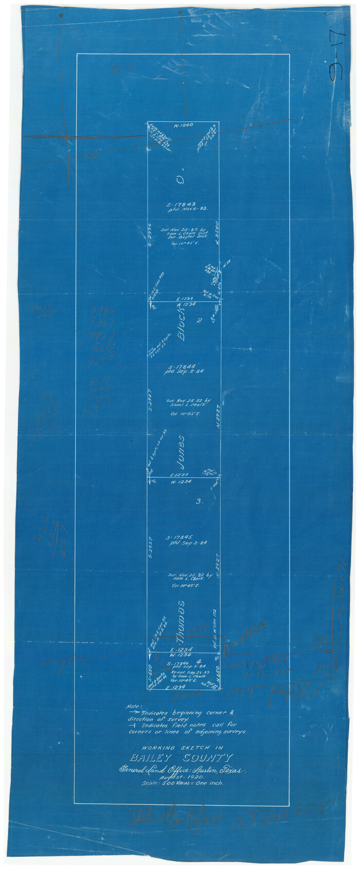 90255, Working Sketch in Bailey County, Twichell Survey Records