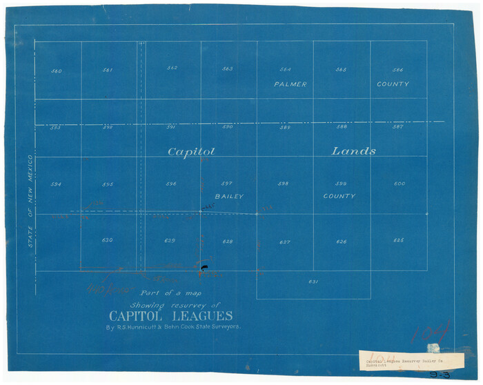 90277, Part of a map showing resurvey of Capitol Leagues by R. S. Hunnicutt & Behn Cook State Surveyors, Twichell Survey Records