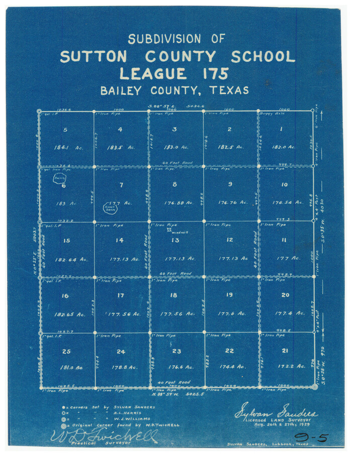 90278, Subdivision of Sutton County School League 175. Bailey County, Texas, Twichell Survey Records