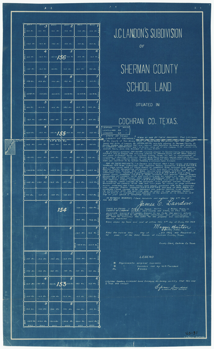 90291, J. C. Landon's Subdivision of Sherman County School Land situated in Cochran Co., Texas, Twichell Survey Records