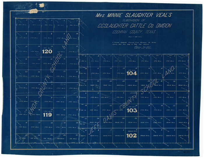 90296, Mrs. Minnie Slaughter Veal's Subdivision of C. C. Slaughter Cattle Co. Division, Cochran County, Texas, Twichell Survey Records