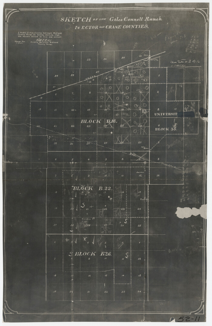 90303, Sketch of the Giles Connell Ranch in Ector and Crane Counties, Twichell Survey Records