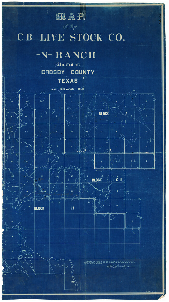 90332, Map of the CB Live Stock Co. -N- Ranch situated in Crosby County, Texas, Twichell Survey Records
