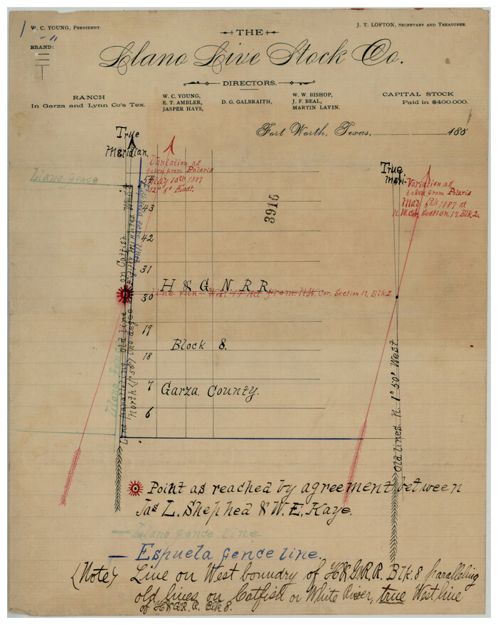 90375, [H. & G. N. Block 8 showing Llano and Espuella fence lines], Twichell Survey Records
