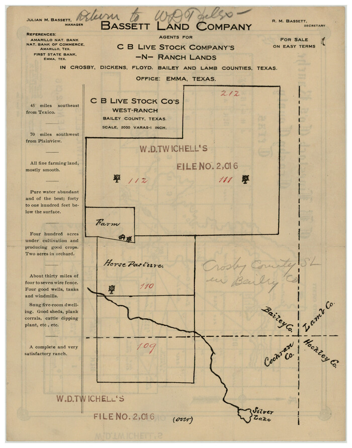 90380, C. B. Livestock Co.'s West-Ranch, Bailey County, Texas, Twichell Survey Records