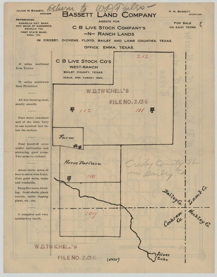 90380, C. B. Livestock Co.'s West-Ranch, Bailey County, Texas, Twichell Survey Records