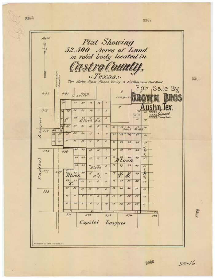 90404, Plat showing 52,500 acres of land in solid body located in Castro County, Texas, Twichell Survey Records