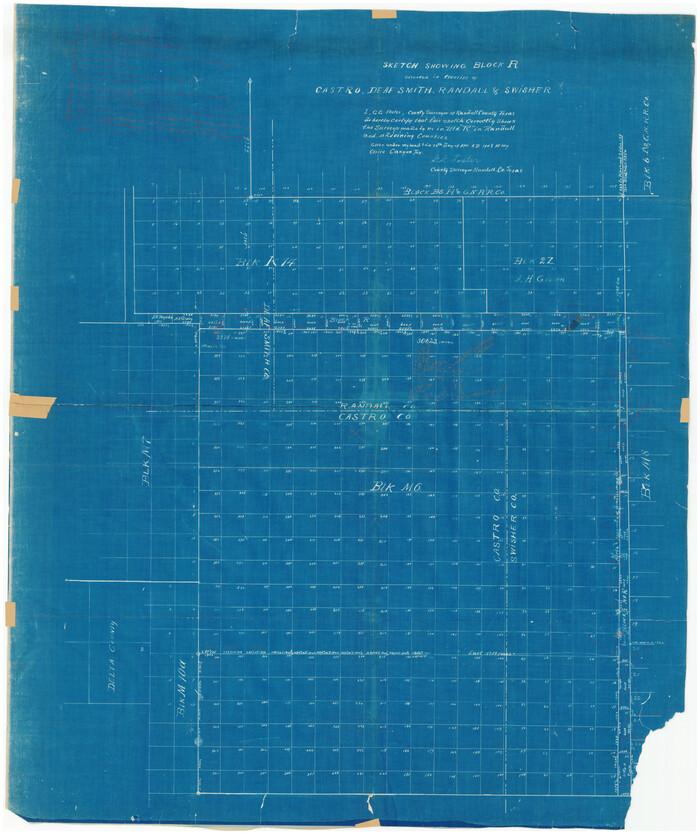 90408, Sketch showing Block R situated in Counties of Castro, Deaf Smith, Randall & Swisher, Twichell Survey Records