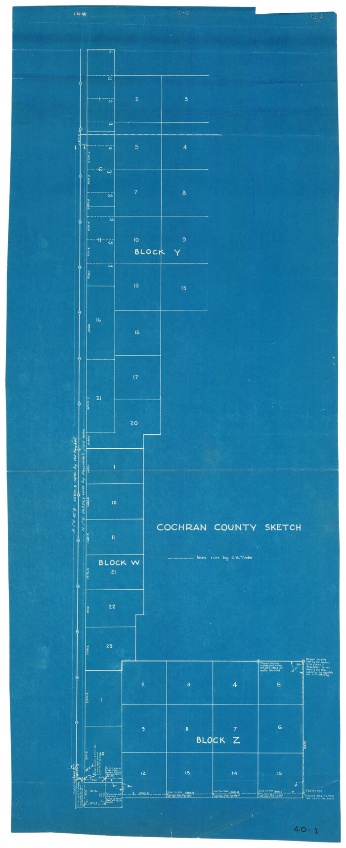 90435, Cochran County Sketch [showing lines run by C. A. Tubbs], Twichell Survey Records