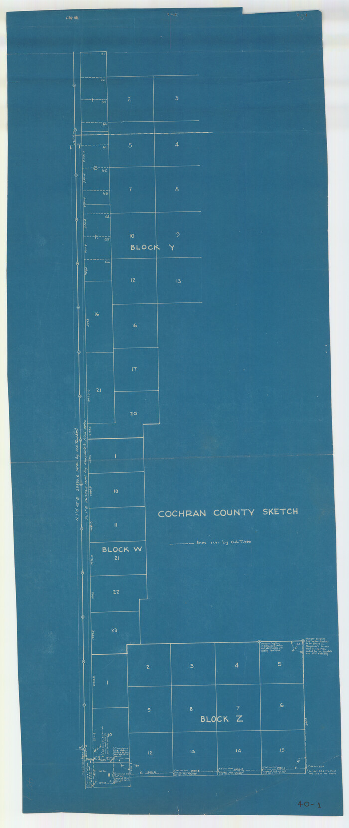 90435, Cochran County Sketch [showing lines run by C. A. Tubbs], Twichell Survey Records