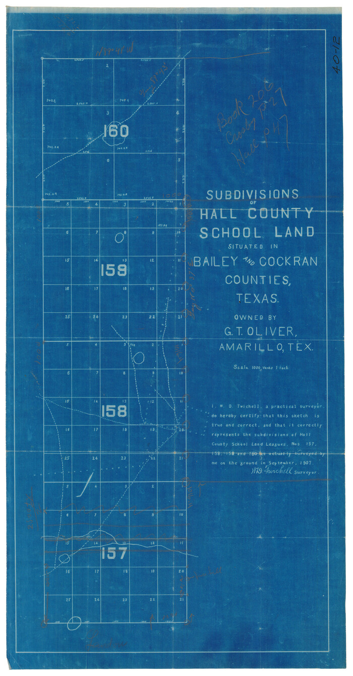 90442, Subdivisions of Hall County School Land situated in Bailey and Cockran (sic) Counties, Texas owned by G. T. Oliver, Amarillo, Tex., Twichell Survey Records