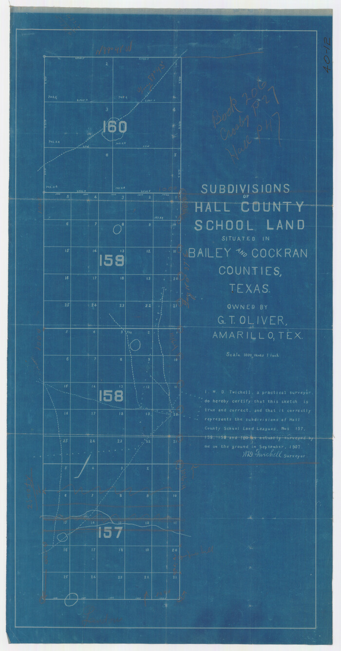 90442, Subdivisions of Hall County School Land situated in Bailey and Cockran (sic) Counties, Texas owned by G. T. Oliver, Amarillo, Tex., Twichell Survey Records