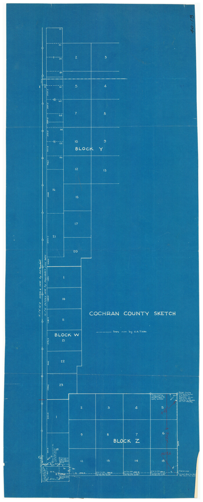 90443, Cochran County Sketch [showing lines run by C. A. Tubbs], Twichell Survey Records