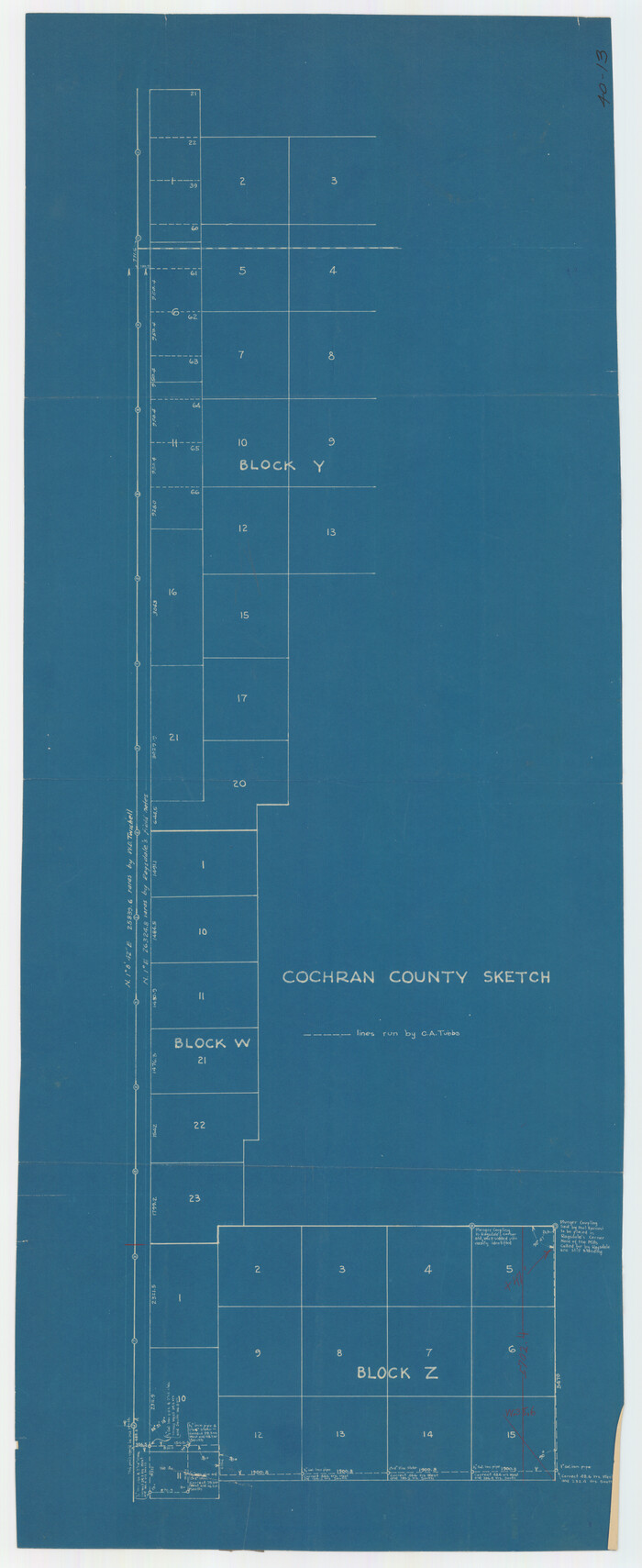 90443, Cochran County Sketch [showing lines run by C. A. Tubbs], Twichell Survey Records