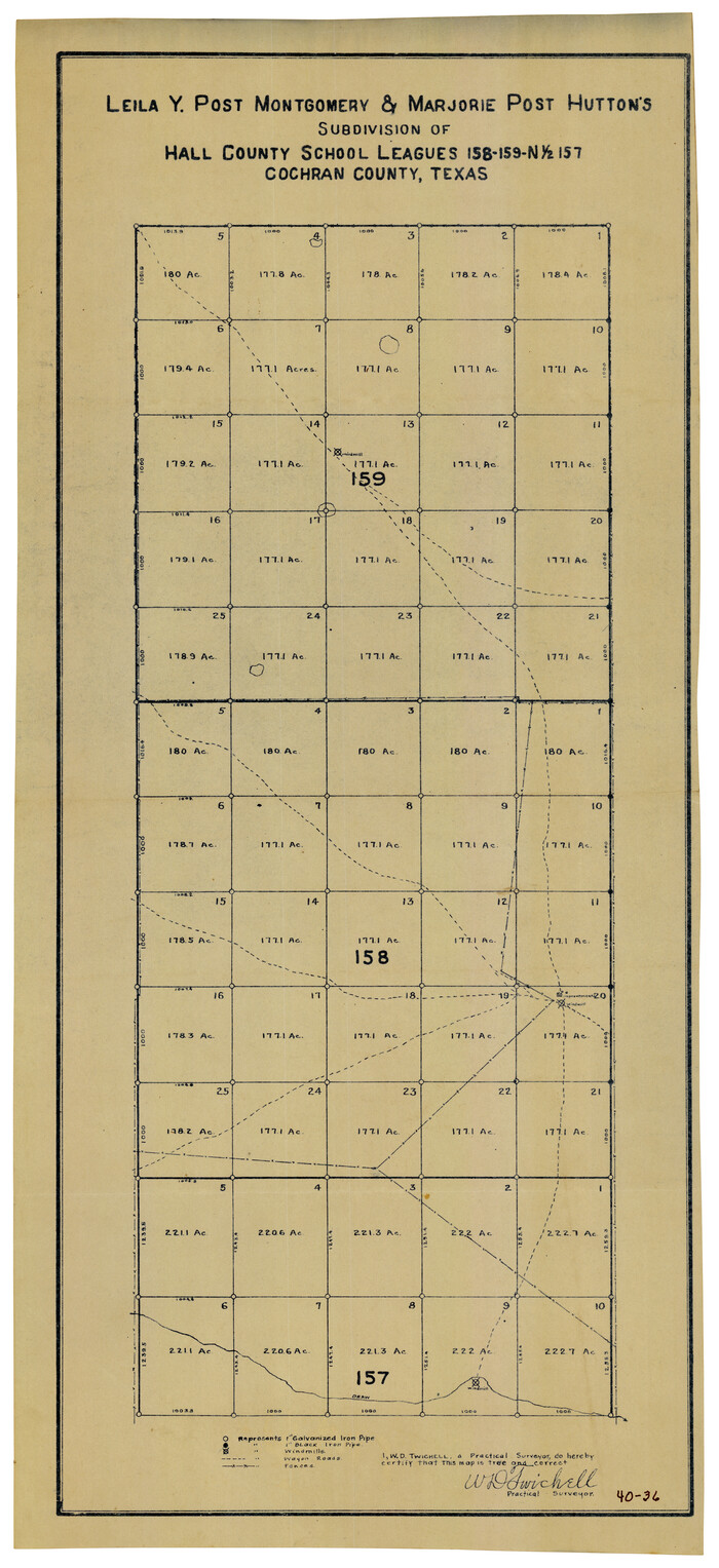 90456, Leila Y. Post Montgomery & Marjorie Post Hutton's Subdivision of Hall County School Land Leagues 158-159-N 1/2 157, Cochran County, Texas, Twichell Survey Records