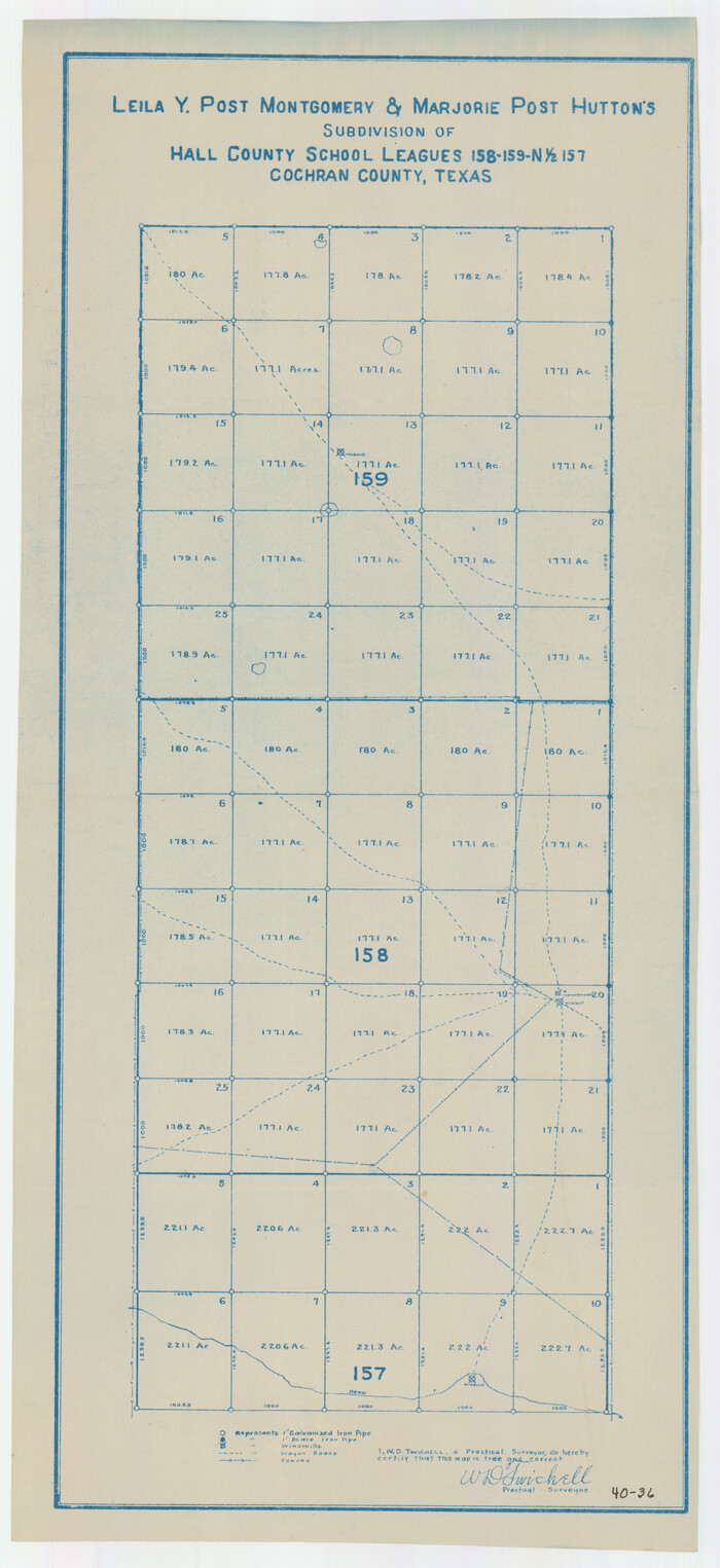 90456, Leila Y. Post Montgomery & Marjorie Post Hutton's Subdivision of Hall County School Land Leagues 158-159-N 1/2 157, Cochran County, Texas, Twichell Survey Records