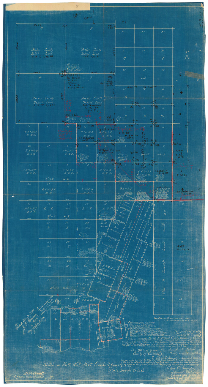 90475, Sketch in Northwest part Crockett County, Twichell Survey Records